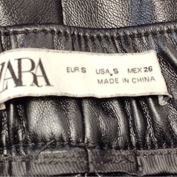 Zara Faux Leather Pants Black S The Weekend Ankle Elastic Waist Pleats - Picture 11 of 11